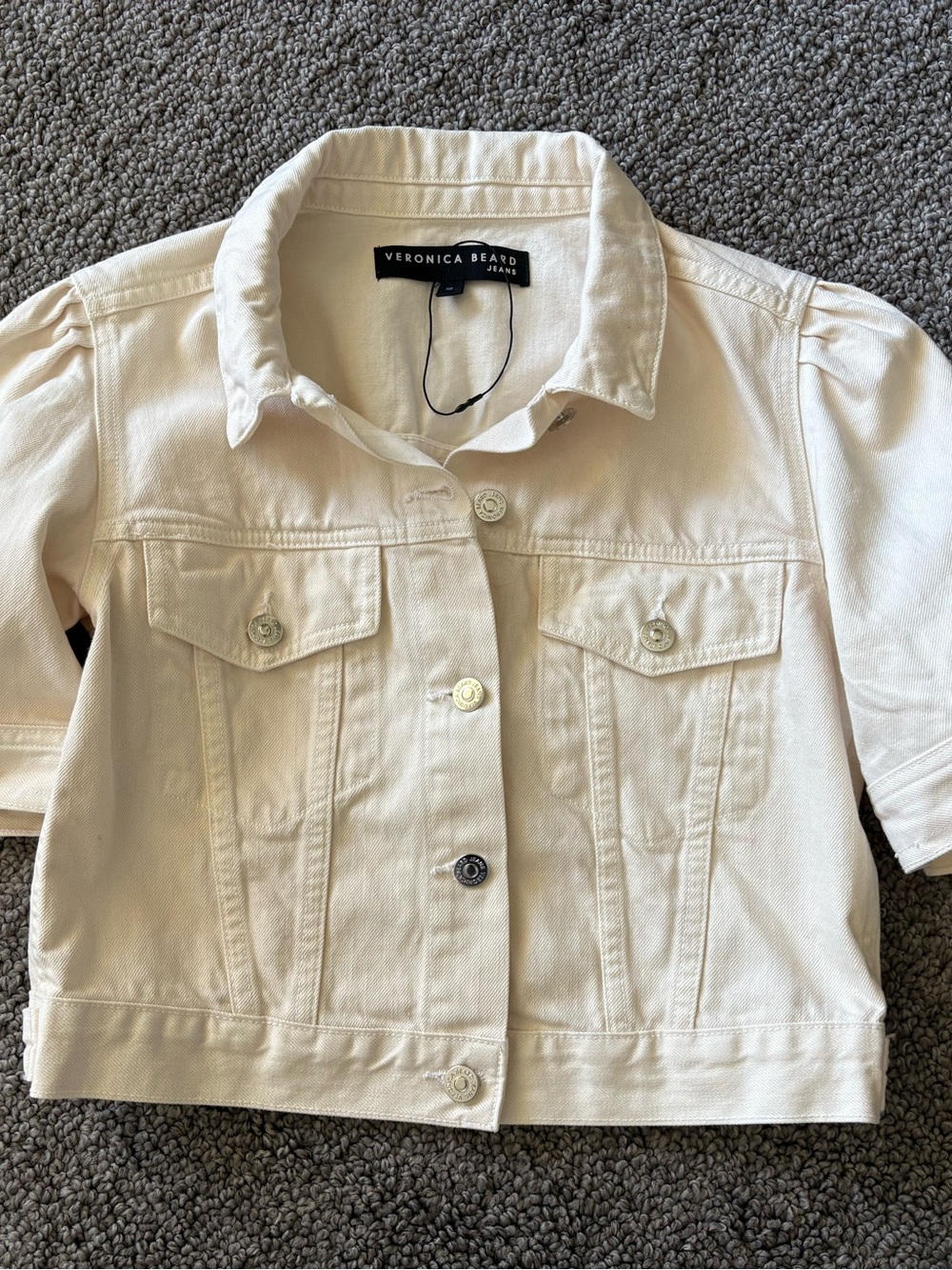 Veronica Beard Raina XS white Cotton Denim Jacket Classic Utility Americana